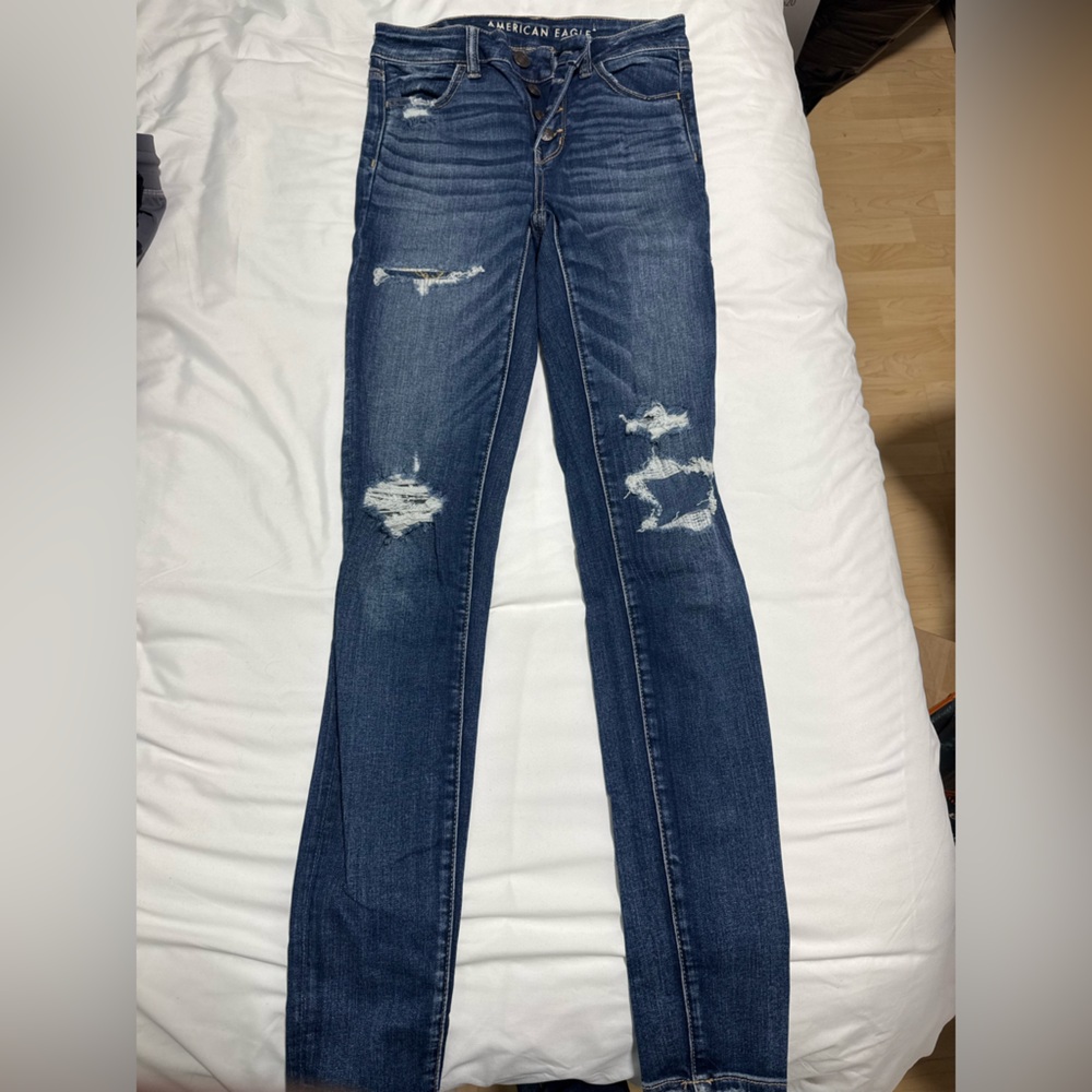 American Eagle Outfitters Dark Blue Distressed Skinny Jeans